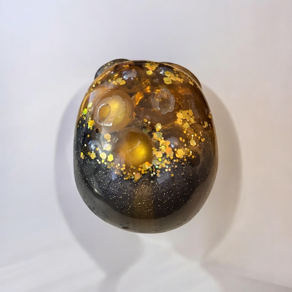Resin Human Skull- Gold, Black, Marble for Brains - Picture 3 of 13